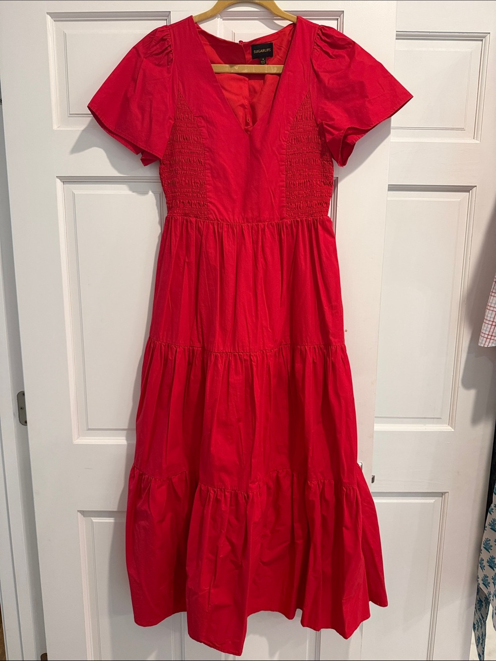 Sugarlips Red Tiered V-Neck Maxi Dress